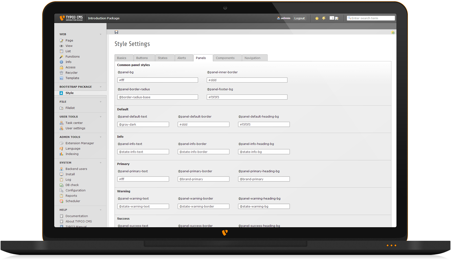 Typo3 book backend style settings